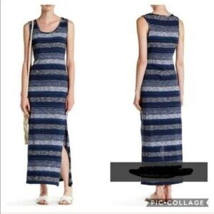 Max Studio Sleeveless Melange Blue Knit Striped Cotton Small Pullover Maxi NWT